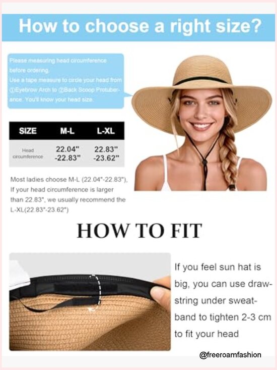 Wide Brim Straw Sun Hat with Chin Strap UPF 50+
